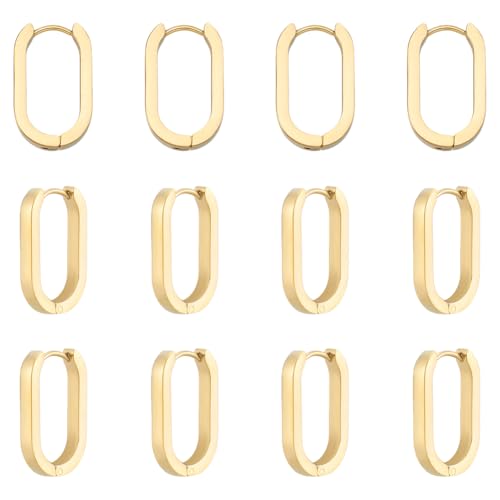 UNICRAFTALE Boucles Oreille Créoles Acier Inoxydable & Or Ovale Sans Fin Dormeuses Rectangulaires pour Femmes
