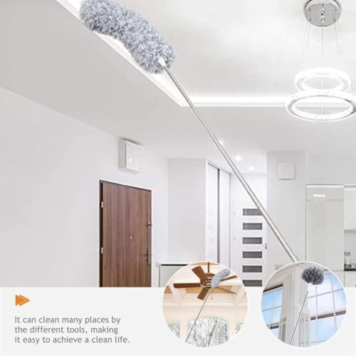 Image of 2-in-1 Microfiber Ceiling Duster with 100-Inch Extendable Pole, Anti-Scratch Bendable Head - Washable Long-Handle Cleaner for High Ceilings, Fans, Blinds & Cobwebs (Grey)