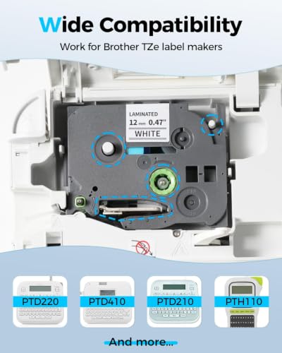Image of Colorty Replace for Brother P-Touch Label Tape Tze 12mm 0.47 Laminated White TZe-231 Ptouch Label Maker Refills AZe TZ Tape for PT-D210 PTD220 D200 H110 H110BP Labelmaker, 1 /2 inch(12 mm) x 23ft, 5 Pack | 5-Pack 12mm 0.47 inch Label Maker Tape Refills TZ-231 TZe-231 Compatible with Brother Ptouch PT-D210 PTD220 D200 H110 H110BP