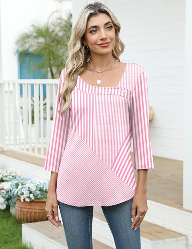 Image of LOMON Womens 3 /4 Length Sleeve T Shirts Asymmetrical Neck Tops Business Blouses for Women Fashion 2026