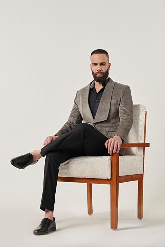 Image of MR BUTTON Grey Slim-Fit Single Breasted Broad Lapel Blazer