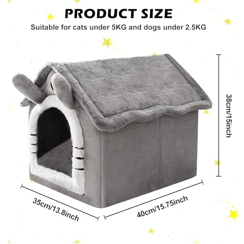 Katzenhaus Indoor, Katzenbetten mit Waschbarem Plüschkissen 38×35×40cm, Katzenhöhle für Draußen, Hundehütte Hundehöhle, Katzenhaus Höhle, Katzenbett Große für Kleine und Mittlere Katzen Hunde