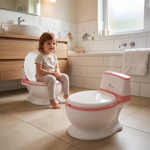 Image of R for Rabbit Little GrownUp Tunes Baby Potty Training Seat with Music, Soft Cushion & Ergonomic Backrest Tissue Storage for Kids | Toilet Seat Weight Up to 50 kg, 1 to 7 Years (Pink White)