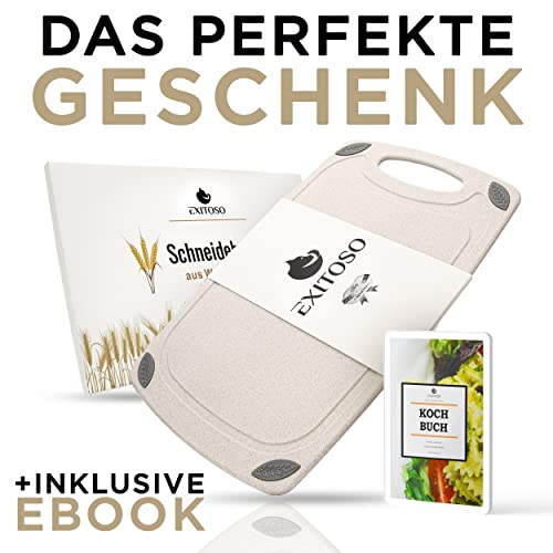 EXITOSO Schneidebrett 3x Mit Weizenstroh 32 x 20 cm, mit Saftrille & Griff – Ansicht 6