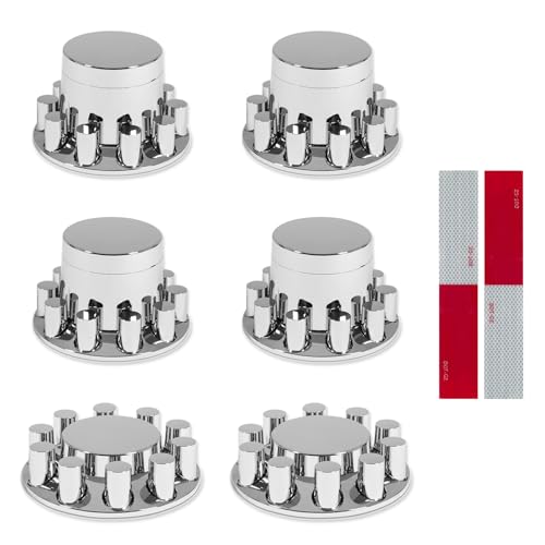 32/33mm Semi Truck Lug Nut Covers Wheel Covers Kit with 2 Front & 4 Rear ABS Chrome Plastic Srcew-On Lug Nut Covers with Installation Tool Flat Top Removable Hub Caps Kit for Semi Truck Trailer