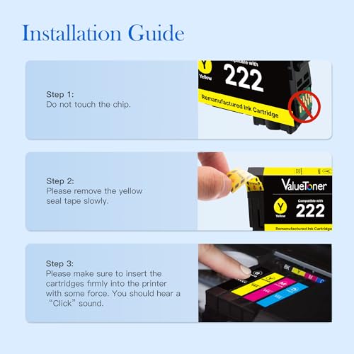 Image of Remanufactured for Epson 222XL Ink Cartridges Combo Pack 5-Pack for 222 Ink | For 222XL Ink Cartridges for Epson Printer for Epson 222 Ink Work for Workforce WF-2960 Expression XP5200 Printer