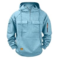Oversized Hoodie Men Cargo Hoodies for Men Tactical Sweatshirt Big and Tall Quarter Zip Pullover Outdoor Athletic Workout Travel Work Cargo Hoodie with Pocket