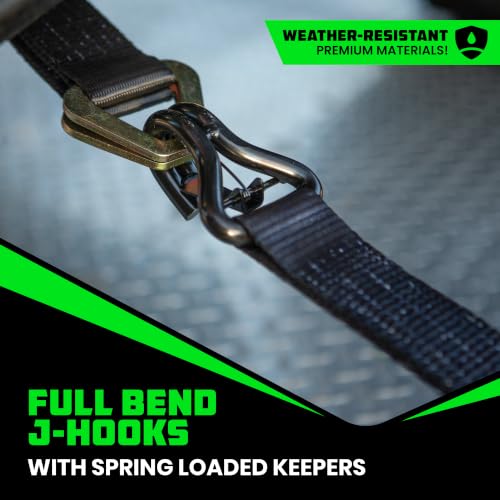 Image of Rhino USA Car Hauler Tie Down Straps (4-Pack) - 2inx8ft with J Hooks