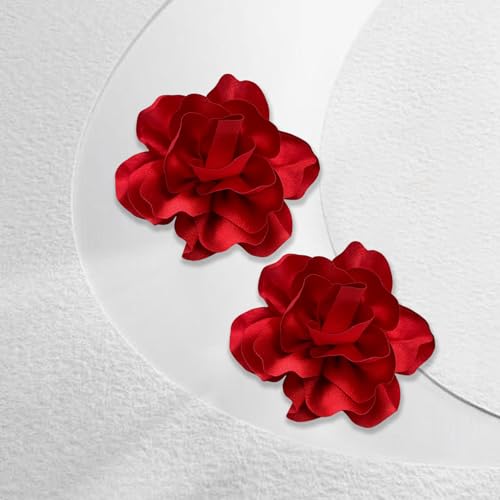 Image of 2Pcs 5in Dainty Satin Fabric Flower Brooch Extra Large Rose Camellia Flower Brooches Lapel Pins for Women Wedding Party Dance Banquet Clothes Jewelry Accessories