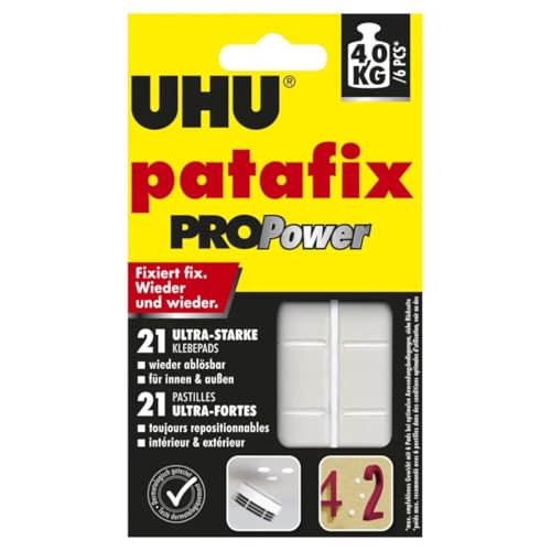 UHU patafix PROPower - Super starke wieder ablösbare und wieder verwendbare Klebepads Weiß 21 Stück