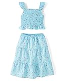 The Children's Place,Girls,Smocked Top and Skirt 2 Piece Set,Bubble Blue,Small