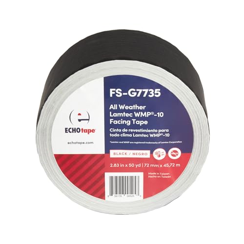 Image of ECHOtape FS-G7735 | All Weather Lamtec WMP-10 /PSK Facing Tape | Metal Building Insulation Tape | Black Seam and Repair Tape | Cold Weather Acrylic Adhesive | Contractor Tape | 2.83 in x 50 yds
