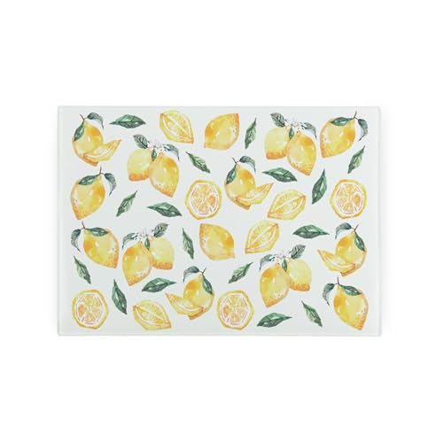 Tabla de cortar lisa de cristal con patas antideslizantes y estampado rectangular de limones 2