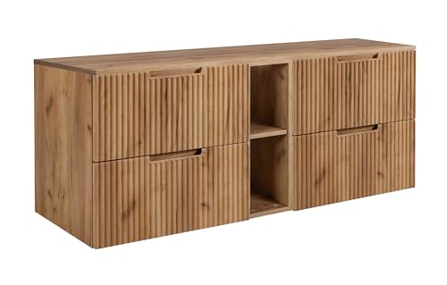 3E 3xE living.com Meuble de Salle de Bains, chêne Craft 140 (2 x 60 + 20) x 58,6 x 46 cm