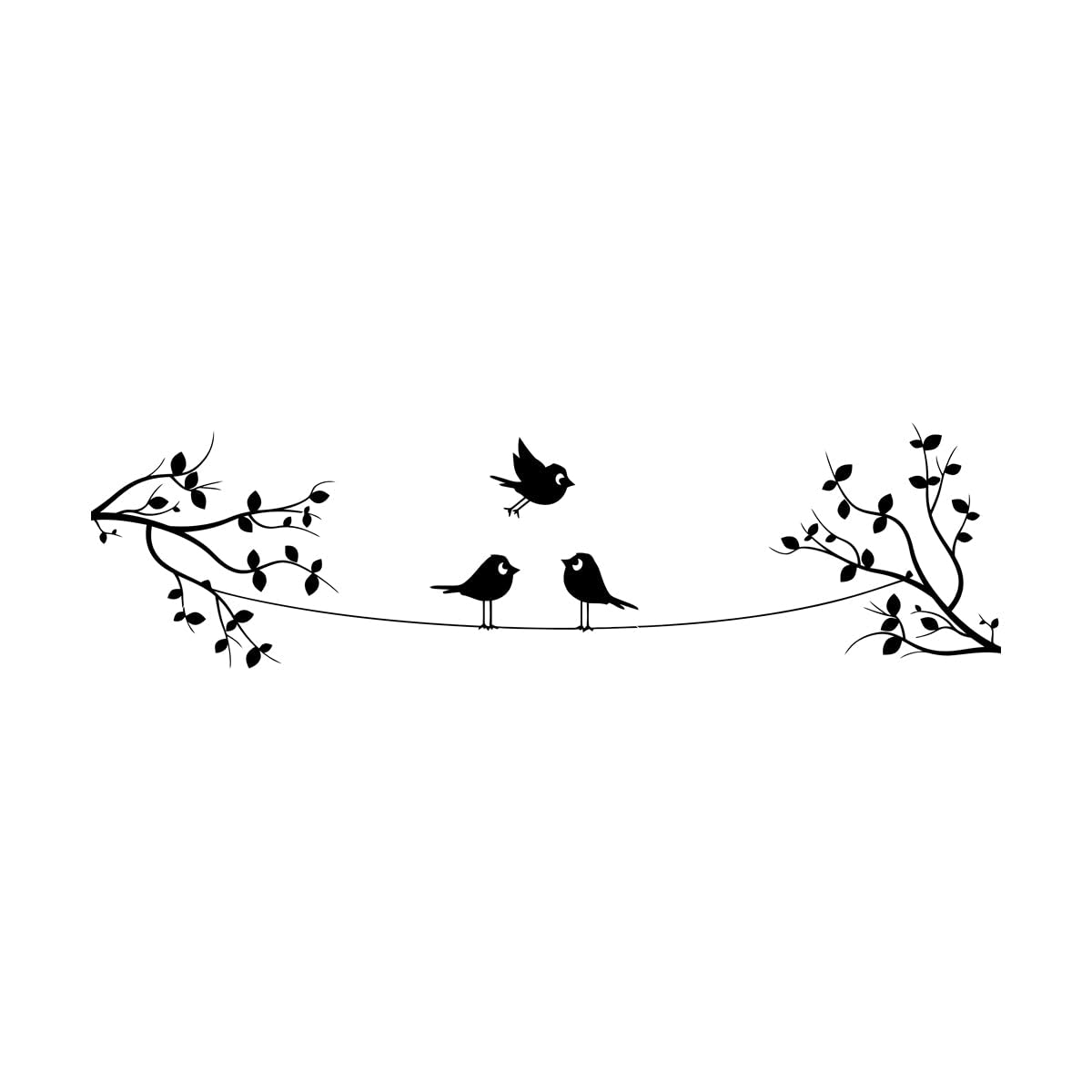 Birds on Wire on Two Branches Wall Stickers Paster Paper 34.5x115.1cm Self Adhesive Large Black