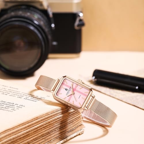 Image of London Fog Victoria Collection Analog Quartz Watch for Women with Textured Dial, Rectangular Metal Case, Mineral Glass, Mesh Strap & Water Resistant - LFW20006