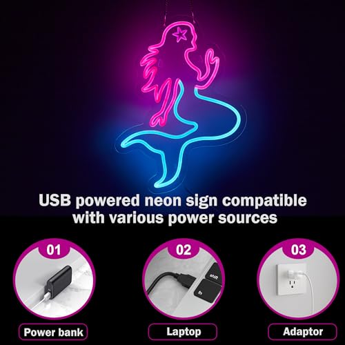 Image of Mermaid Neon Sign for Wall Decor Dimmable LED Bar Beer Neon Light USB Powered Neon Art Signs Decor