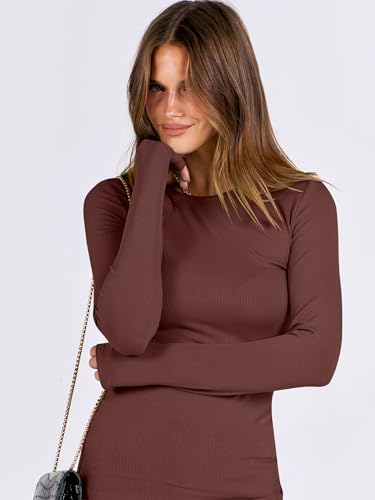 Image of ANRABESS Women Long Sleeve Shirts Rib Knit Slim Fit Tops Basic Tee Spring Outfits Casual T-Shirt Underscrubs Layer Clothes