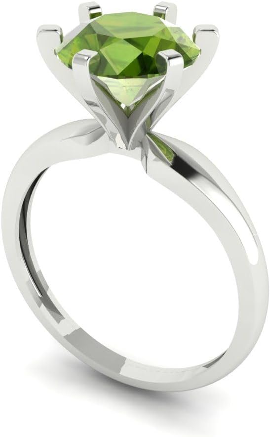 Clara Pucci 2.5 cttw Round Cut Solitaire Maximalist Cocktail Statement Ring for Women - 14K White Gold Plated .925 Sterling Silver (8.5mm Natural Peridot)