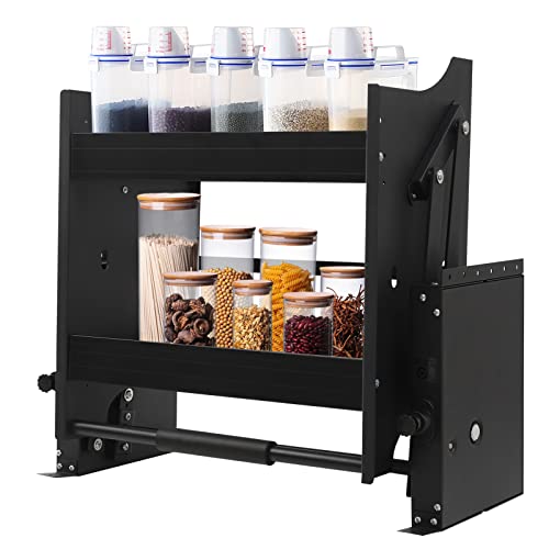 BOPRCSH 2-Tier Pull Down Wall Cabinet Storage Organizer, Pull Down Shelf Cabinet Organizer Pull Out Cabinet Organizer Up to 66lbs Capacity, 2-Tier Wall Pull Down Shelf for Kitchen Home