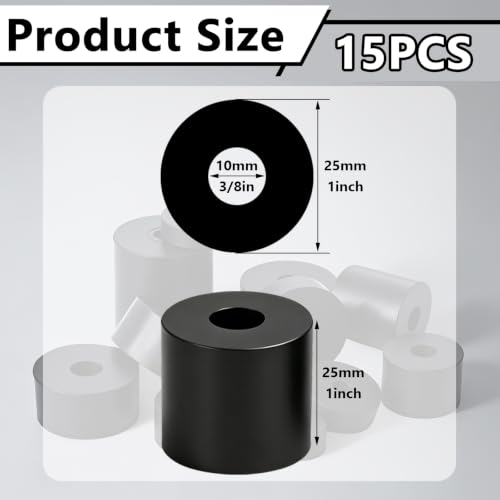 Image of 15PCS Black Round Rubber Spacers, 1 inch OD x 3 /8 inch ID x 1 inch Thickness Multi Purpose Rubber Bushings Anti Vibration Spacer for Electrical Repair, Home and Car Accessories