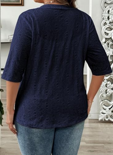 Eytino Plus Size Cardigan for Women Half Sleeve Knitted Jacquard Summer Kimono Cover up Tops(1X-5X)2