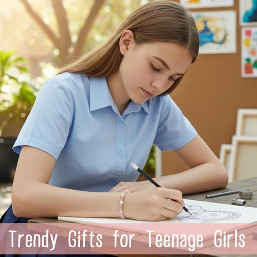 Image of Quietsun Trendy Gifts for Her-Positive /Love /Joy Natural Crystal Bracelets for Girls /Teens /Adults-Adjustable /Handmade-Gift Box Packing