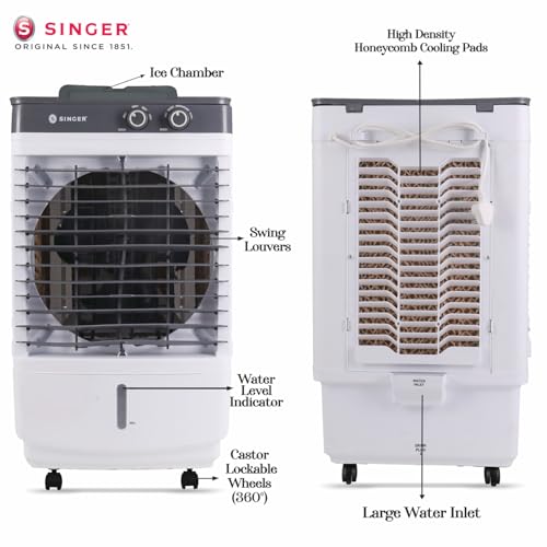 Image of SINGER New 37L Aero Ultima Personal Air Cooler For Home | High Speed Fan | 30 FT Powerful Air Throw | Inverter Compatible | Cooler For Home | 3 Years Warranty【White】