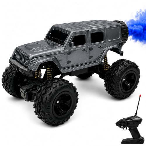 Image of Big Silver Remote Control Car Toy | Thar Roxx | Smoke and LED Light | Monster Truck Remote Control 4x4 | Rechargeable Car | 2.4G Remote Control | High Speed |100m Range | Birthday Gift for Kids