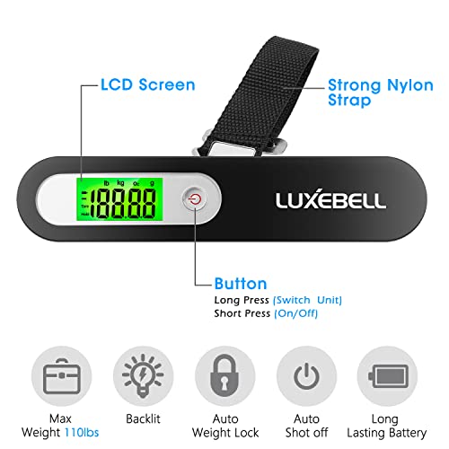 Image of Digital Luggage Scale Vacation Travel Essentials Accessories Gifts for Traveler Portable Suitcase Handheld Weight Scale 110 lbs Hanging Baggage Travel Must Haves