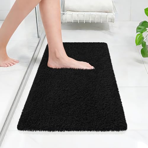 ATRUG Bathroom Rugs 24x17 Black Extra Soft Absorbent Bath Mat Rubber Backing Quick Dry Machine Washable Microfiber Bath Rugs for Bathroom Floor Shower Bedroom Tub