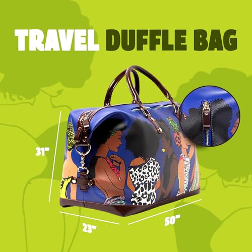 Pardon My Fro Fashion Duffle Bag for Women – Cute Afro-Inspired Faux Leather Weekender Bag, Waterproof Carryon Luggage, Large Travel Duffle for Sleepover, Overnight, Gym, & Hospital – 50x31x23cm Blue2