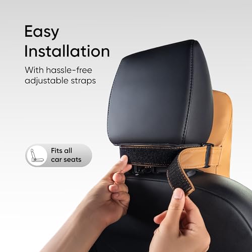 Image of Frido Premium Car Neck Rest Pillow with Ergonomic Memory Foam Headrest Cushion and Luxe Leatherette Cover, Comfortable Neck Support for Driving, Relieves Neck Pain for Long Drives and Travel | Tan