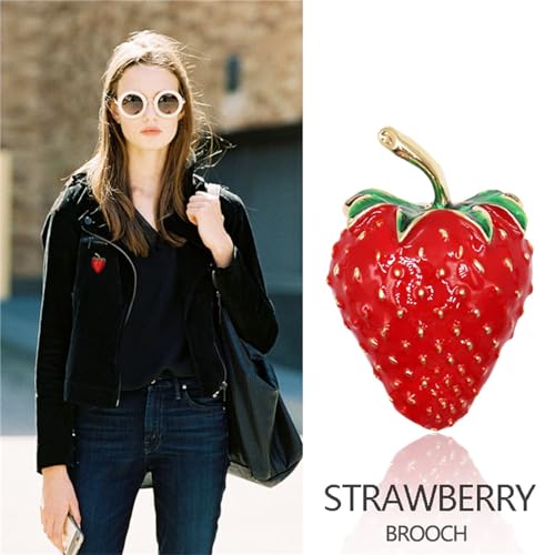 Image of coadipress Cute Strawberry Enamel Brooch Pins for Women Red Strawberry Dripping Oil Fruit Brooches Fashion Elegant Fruit Lapel Pin Badge Jewelry Gift