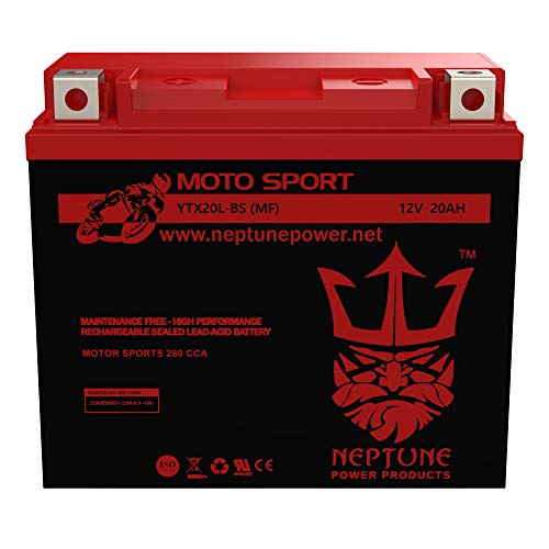 YTX20L-BS 12V 18Ah 250CCA Motorcycle Battery Factory Activated Replaces Yuasa YTX20L-BS brand product by Neptune