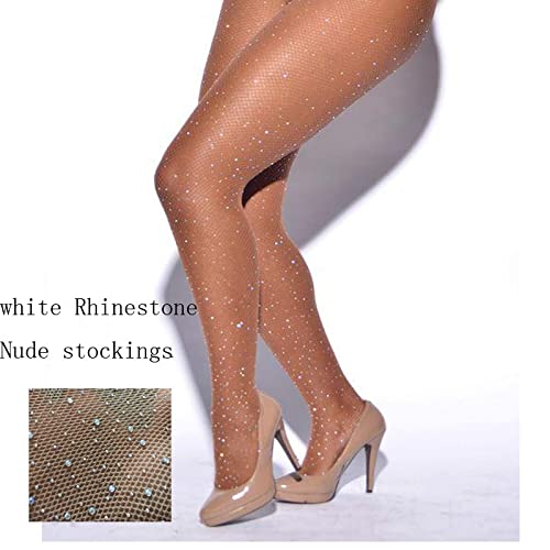 Medias de Mujer Medias de Diamantes de imitación Medias de Red Transparentes Pantimedias Fiesta de Diamantes (T8003 Fit XXS) (White Stone Coffee fit XXS) (White Stone Nude fit XXS)
