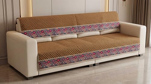 Image of KINGLY Sofa Cover 4 Seater Fully Covered | Stretchable Anti-Slip Slipcover | Washable Furniture Protector | Royal Gold | Set of 2 | Seat & Back |