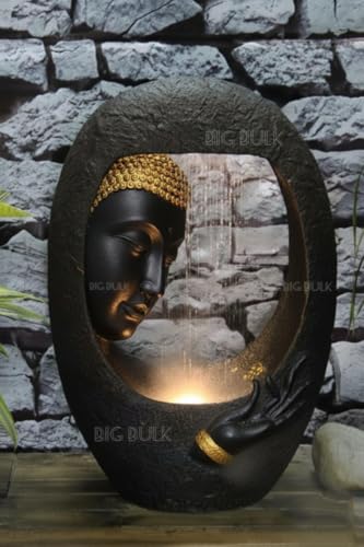 Image of Buddha Face Fiber Indoor Outdoor Fountain with Led Lights for Home Decor and Office Decoration Or Gifting (90 cm X 35 cm X 60 cm) (Buddha Face)