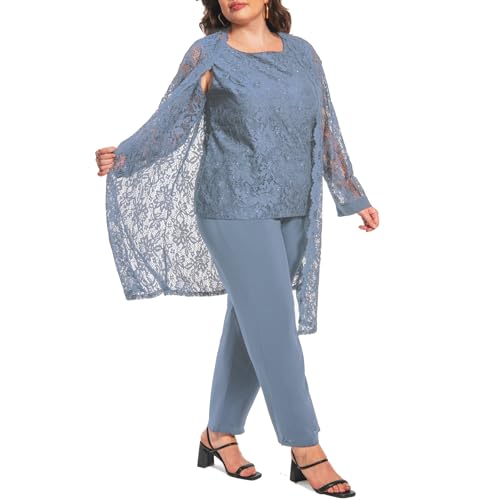 Plus Size Elegant Mother of The Bride Pant Suits Chiffon Pant with Women's Tank Top and Sequin Lace Jacket Evening Gown4