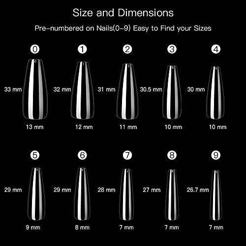 Makartt 40Pcs Nail Glues Bulk For Acrylic Nails With Coffin Nails Tips Bundle, Super False Nail Adhesive Glue For Nail Repair, 500Pcs Clear Full Cover Press On Nails Long Ballerina Nails 10 Sizes #TOP6