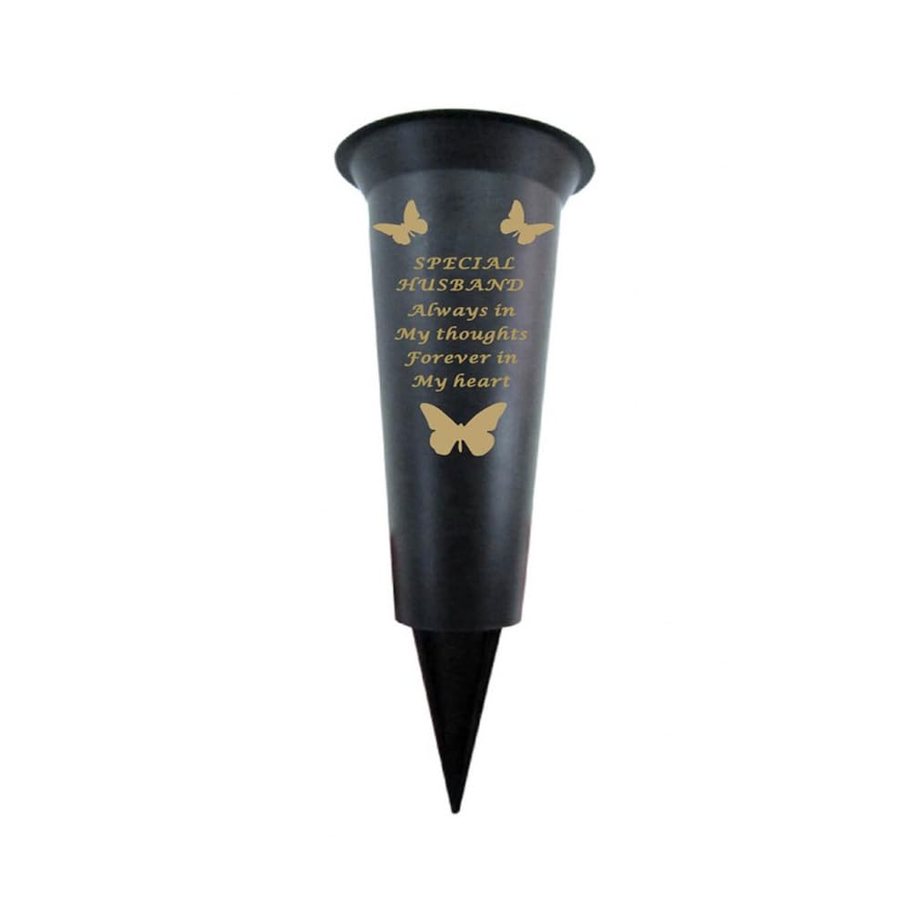 Memorial Grave Vases Ornaments Plastic Flower Holders - Butterfly Spike Grave Flower Vase Holders with Funeral Verses for Your Loved Ones - Black (Husband)