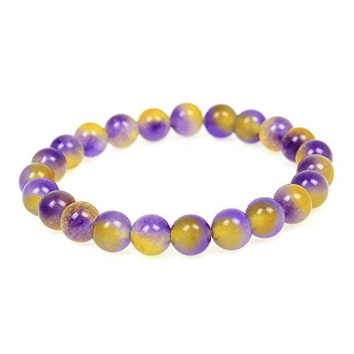 MJDCB Pulsera Jade Amarillo Morado Natural de 8 mm, Pulsera Cuentas de Piedra Amuleto de La Suerte y Protección