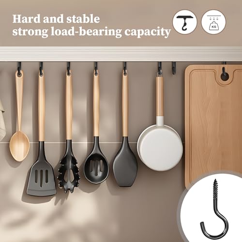 SIGANDG Screw Hooks 40 Pieces Black Screw Eyebolt Stainless Steel Black Small Screw Hooks for Wooden Hooks for Hanging Plants Art Decoration - Image 3