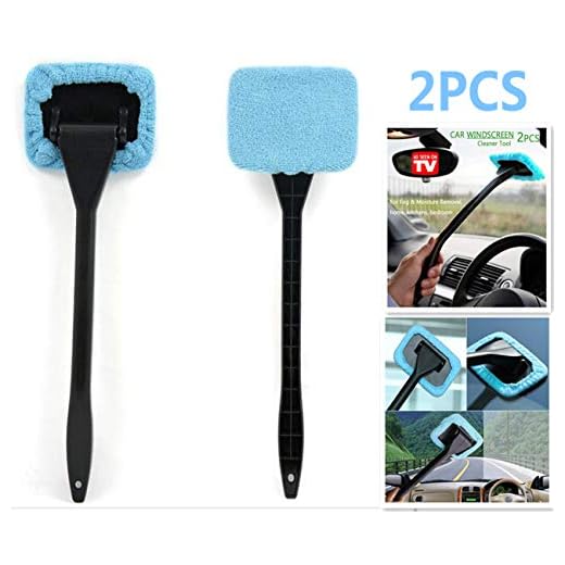 DSHT Paquete de 2 Herramientas limpiadoras de Parabrisas de Autos Desde la Ventana Interior Herramientas de Limpieza de vidrios para cocinas caseras con paño y Mango Largo (Lake Blue)