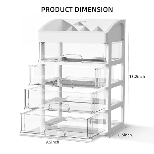 Desk Organizer with 4 Drawer Storage, Desktop Drawers Organizer for Office/School Supplies, Plastic Stationary Makeup Organizer, Desk Storage Box Organizer for Office, School, Bathroom