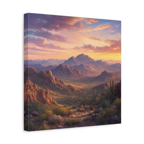 Tableau paysage désert au coucher du soleil toile carrée 35x35cm pour salon