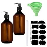 SOSPIRO 2 Stück 500 ml Nachfüllbare Leere Shampooflaschen inkl. 1 Trichter, 2 PVC Etiketten,1 Weißer Stift Kunststoffpresse Spender für Flüssigseife Shampoo Conditioner Duschgel