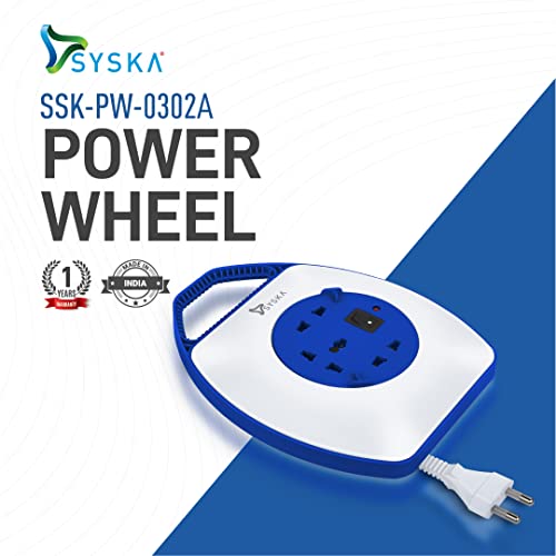 Image of SYSKA SSK-PW-0302A-WB Power Wheel with Surge Protection, Strong ABS Material Body, 4 Meter Long (White-Blue)