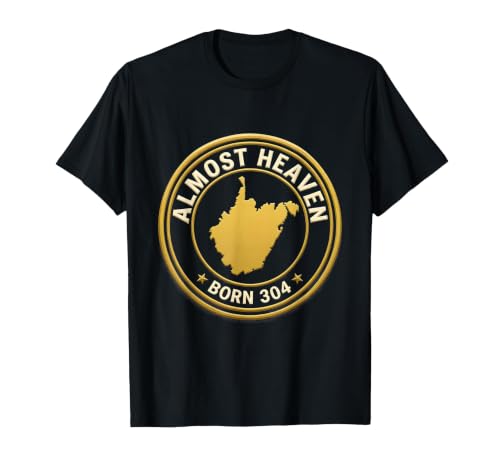 Almost Heaven, Born 304 West Virginia State Pride Design T-Shirt, Men, Black, Large