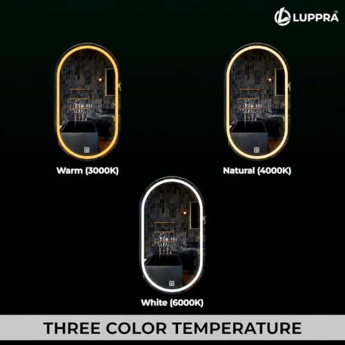 Image of 24x24 Inch Round Glass Wall Mounted LED Mirror with Smart Touch Sensor & 3 Color Lights (Warm, Cool, Natural) for Bathroom, Washbasin & Vanity (Capsule)